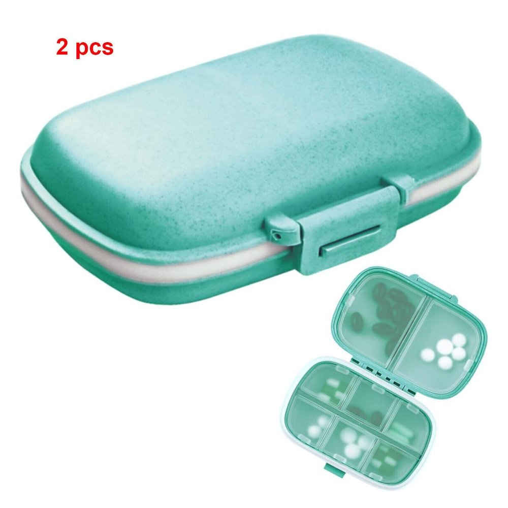 2 pcs setTeal 8 compartment travel pill storage